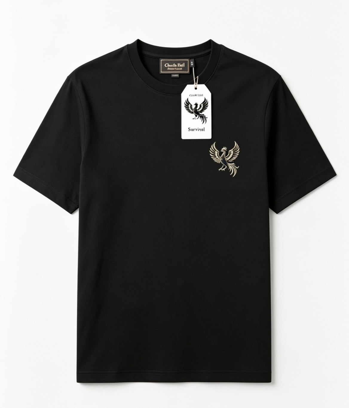 Survival Charlie Hall black T-shirt with phoenix embroidery