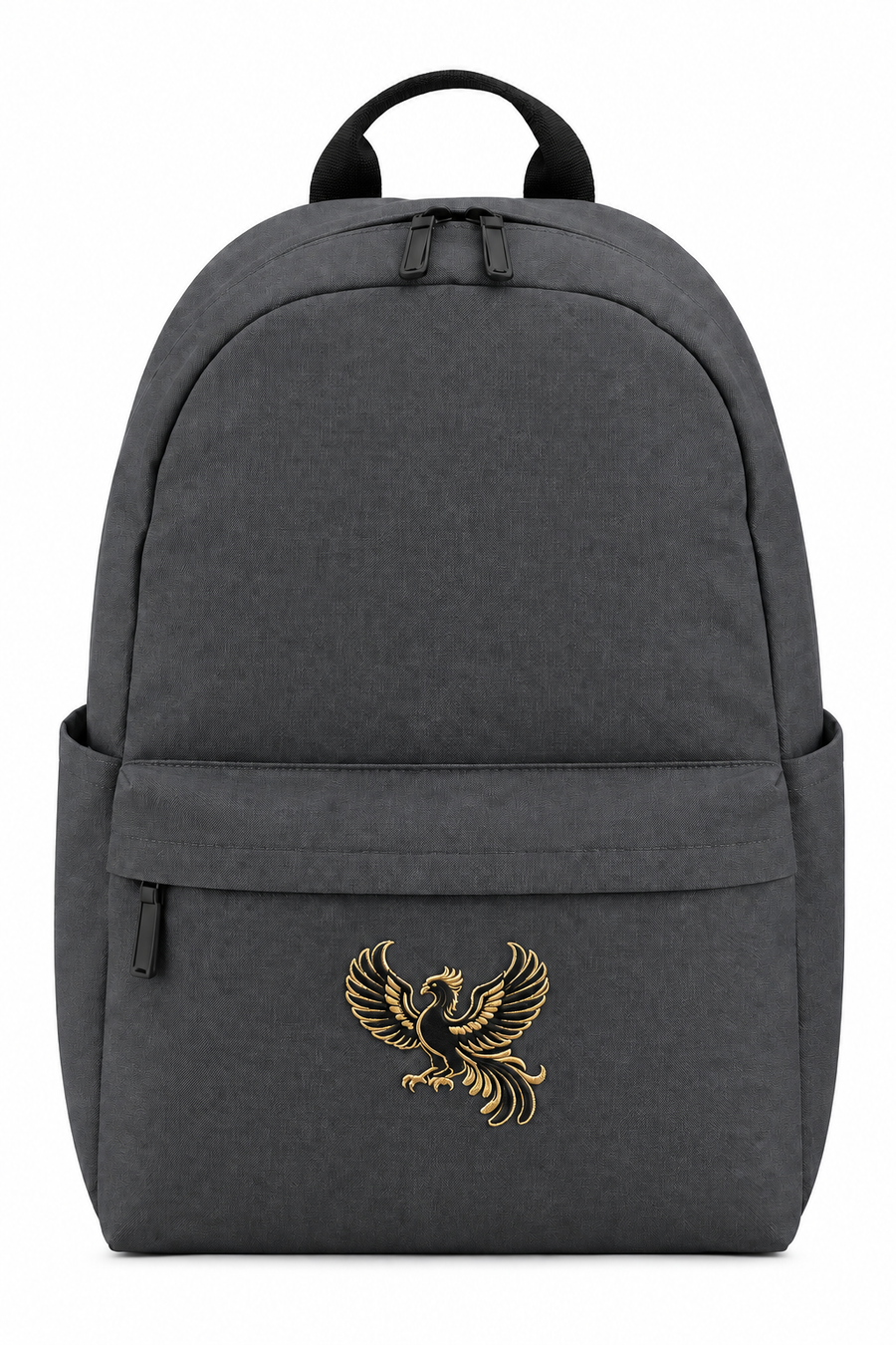 Charcoal grey backpack with smaller embroidered phoenix - Gray