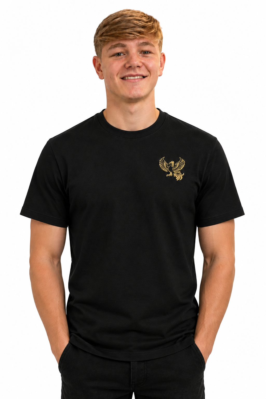 Charlie wearing the black Phoenix T-shirt