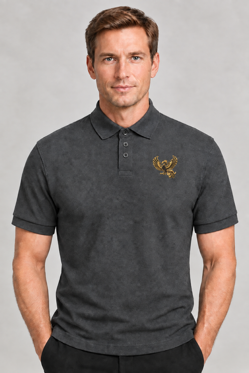 Grey polo photo being corrected to three buttons