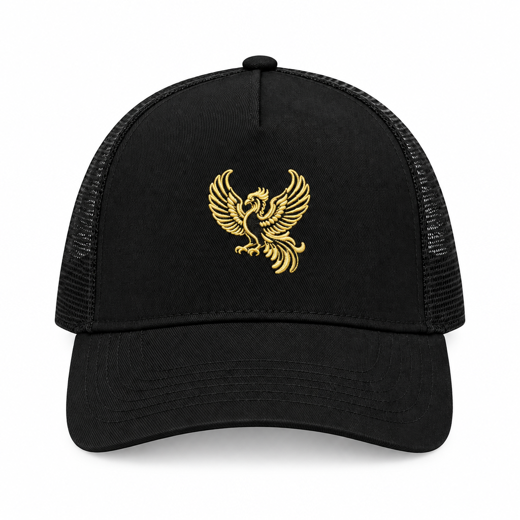 Hat with small centred bright gold phoenix